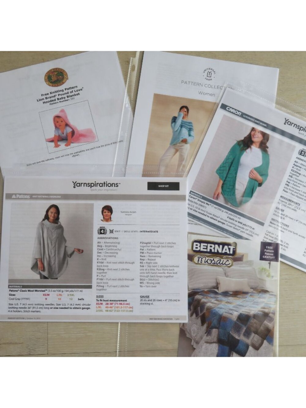 Lot of 5 Knitting Crochet Patterns Sweaters Shawls Blankets Various Skill Levels